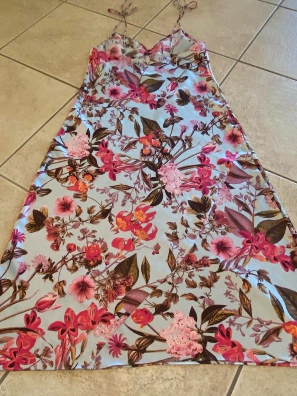Victoria's Secret Light Blue Floral Slip Dress with Pink Accents - Picture 3 of 8